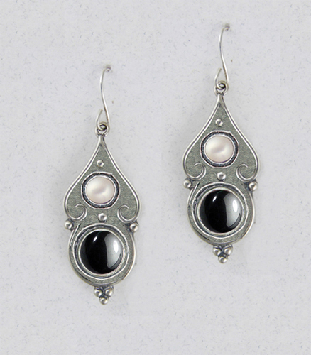 Sterling Silver Hematite And Cultured Freshwater Pearl Gemstone Drop Dangle Earrings